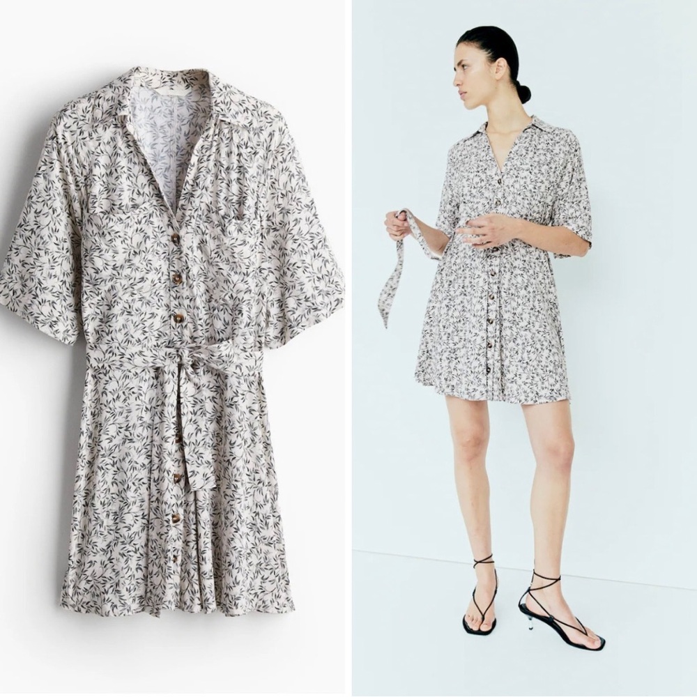 H&M Short Tie-Belt Button Down Shirt Dress -  Size Large